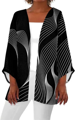 Cardigan Sweater for Womens Retro Print 3/4 Sleeve Blouse Tops Coat Casual Duster Cardigans Lightweight Jackets