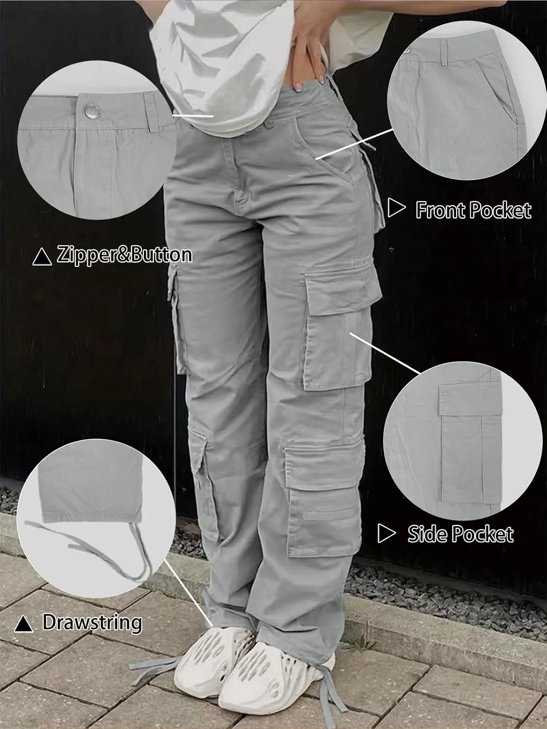 Cargo Pants for Women High Waisted Casual Pants Baggy Y2k Straight Wide Leg Pants with Pockets Streetwear