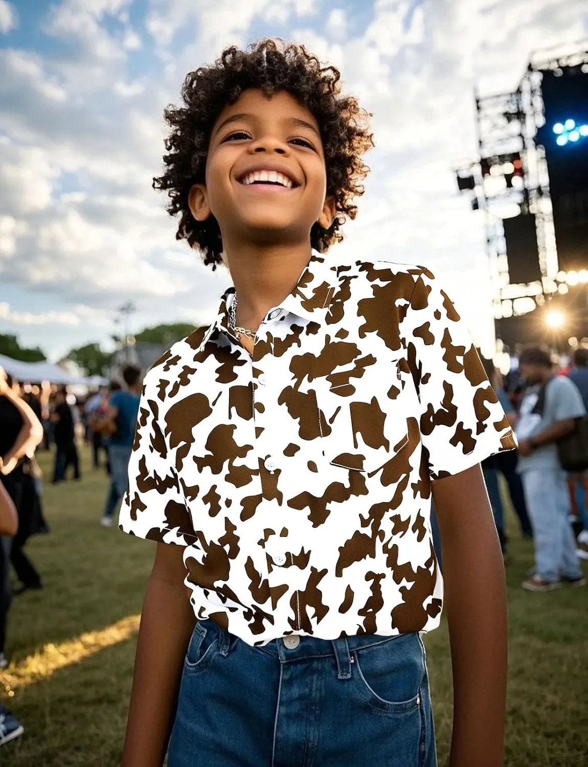 COSLAND Boys' Animal Print Hawaiian Shirt Kids' Novelty Button Down Shirt, X-Small-Large