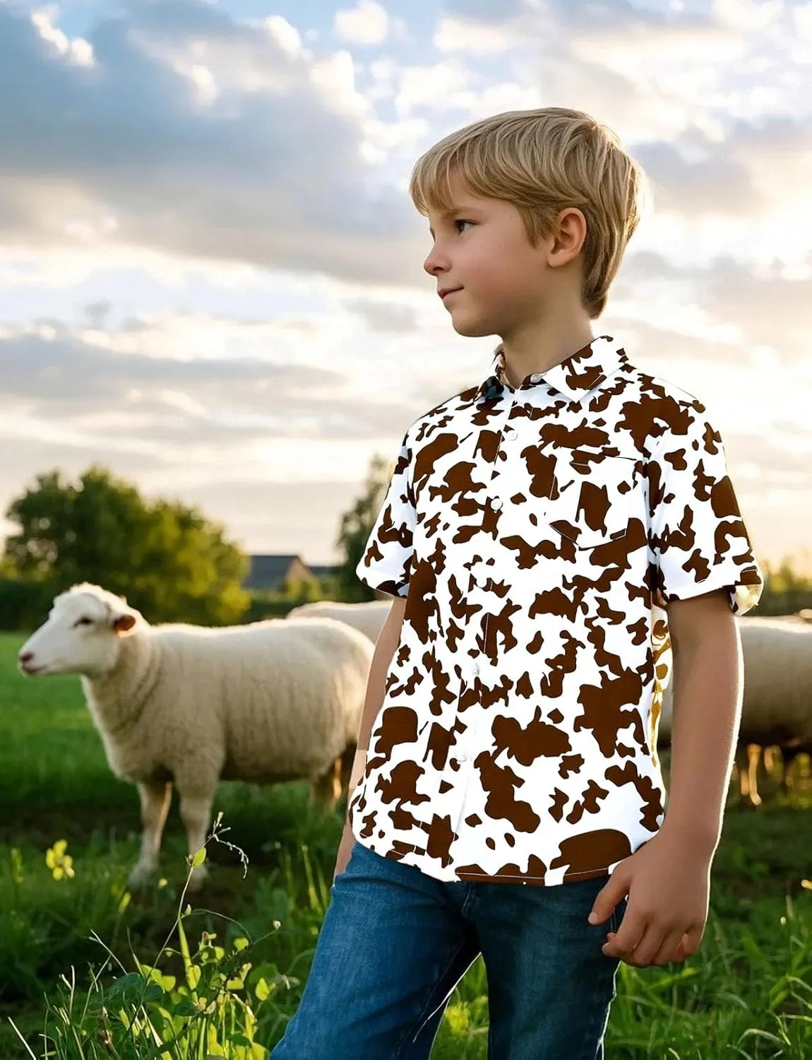 COSLAND Boys' Animal Print Hawaiian Shirt Kids' Novelty Button Down Shirt, X-Small-Large