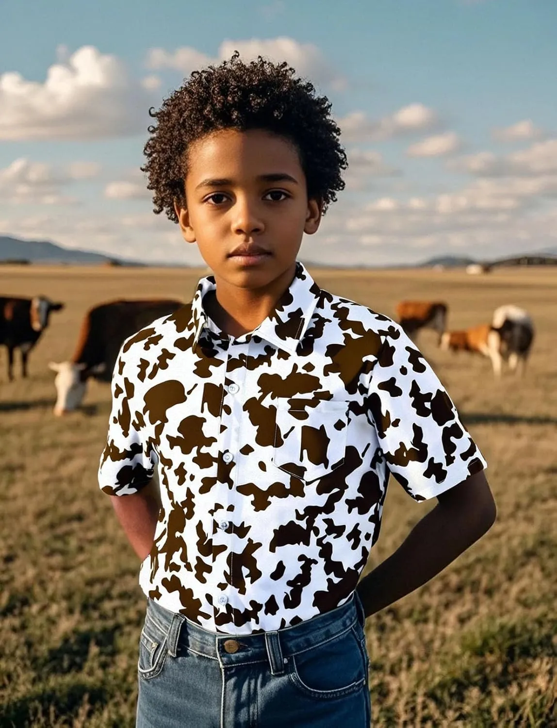COSLAND Boys' Animal Print Hawaiian Shirt Kids' Novelty Button Down Shirt, X-Small-Large