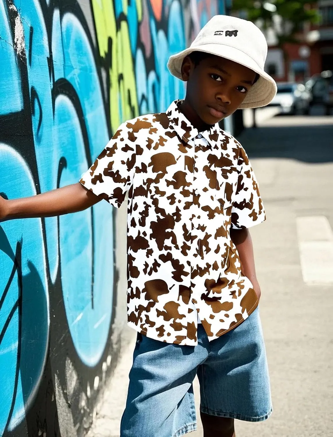 COSLAND Boys' Animal Print Hawaiian Shirt Kids' Novelty Button Down Shirt, X-Small-Large