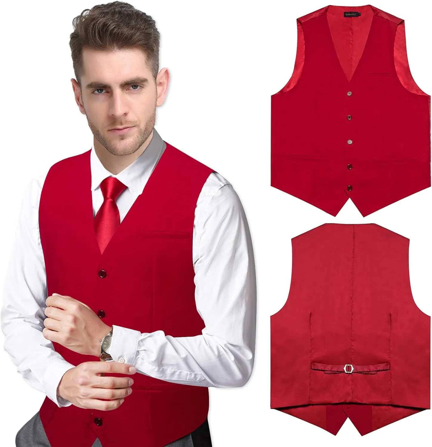 DiBanGu Men's Formal Suit Vest Solid Business Vest Slim Fit V-Neck Dress Waistcoat for Suit or Tuxedo Wedding Party