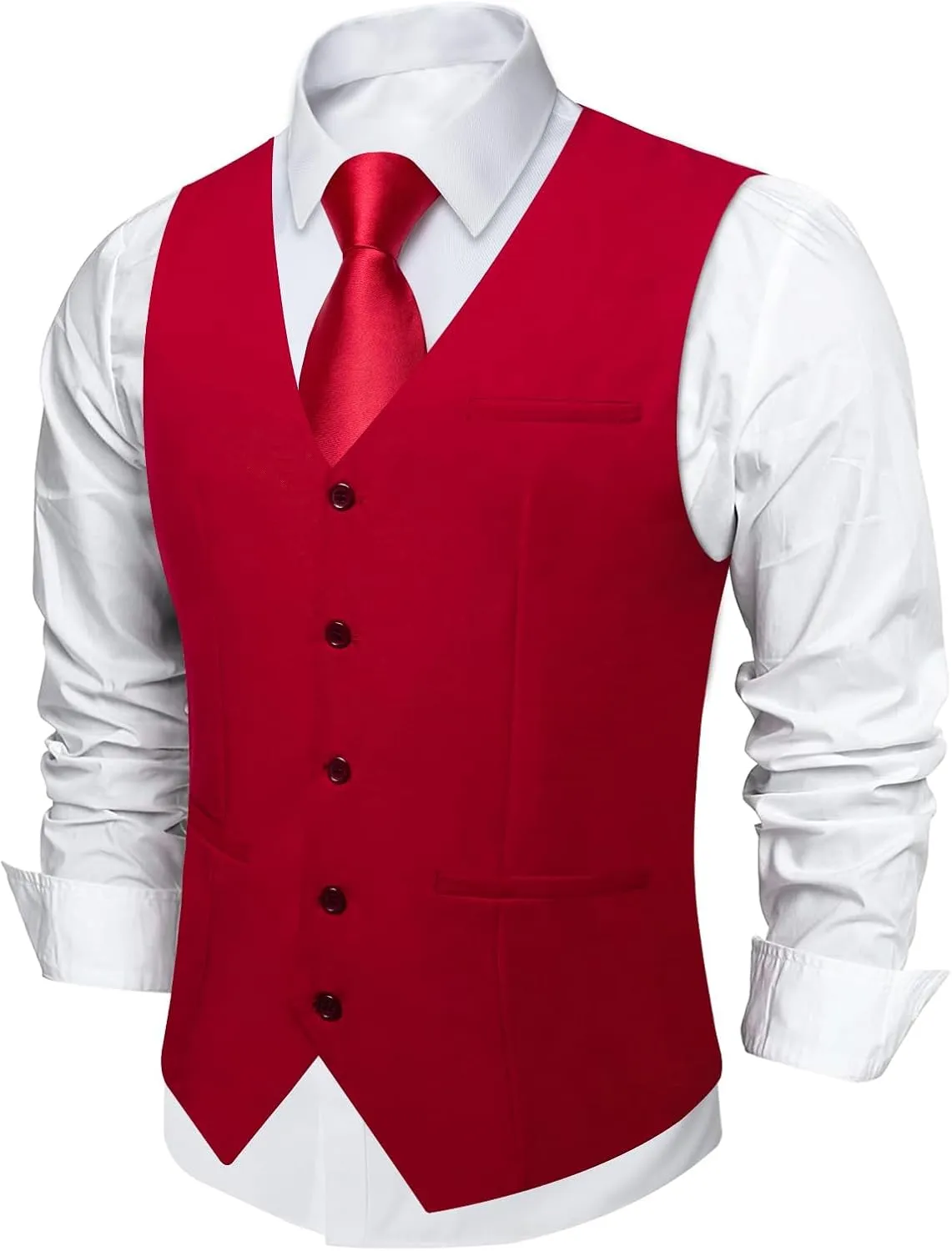 DiBanGu Men's Formal Suit Vest Solid Business Vest Slim Fit V-Neck Dress Waistcoat for Suit or Tuxedo Wedding Party