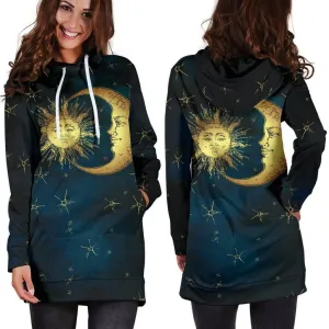 Gold Sun and Moon Hoodie Dress | Longline Hoodie Sweatshirt XL