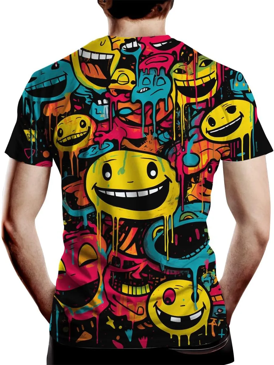 Graffiti Shirt Men Hand Painted Watercolor Novely Pattern Summer Short Sleeved T-Shirt