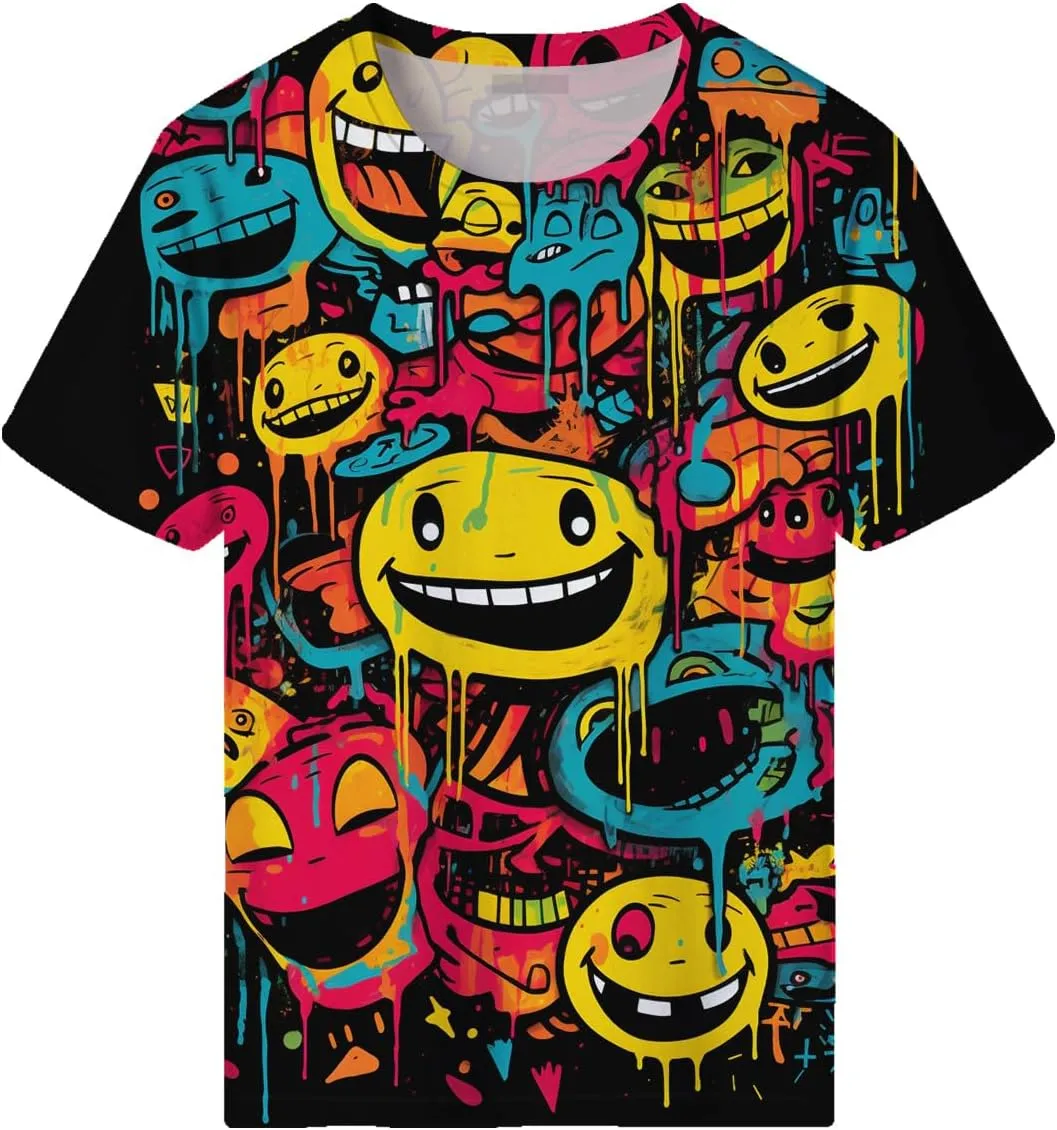Graffiti Shirt Men Hand Painted Watercolor Novely Pattern Summer Short Sleeved T-Shirt