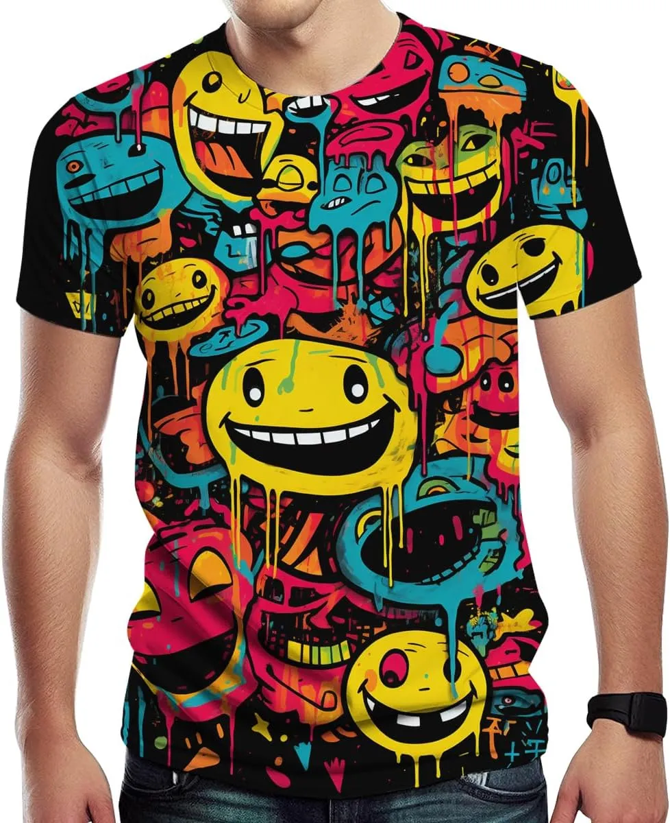 Graffiti Shirt Men Hand Painted Watercolor Novely Pattern Summer Short Sleeved T-Shirt