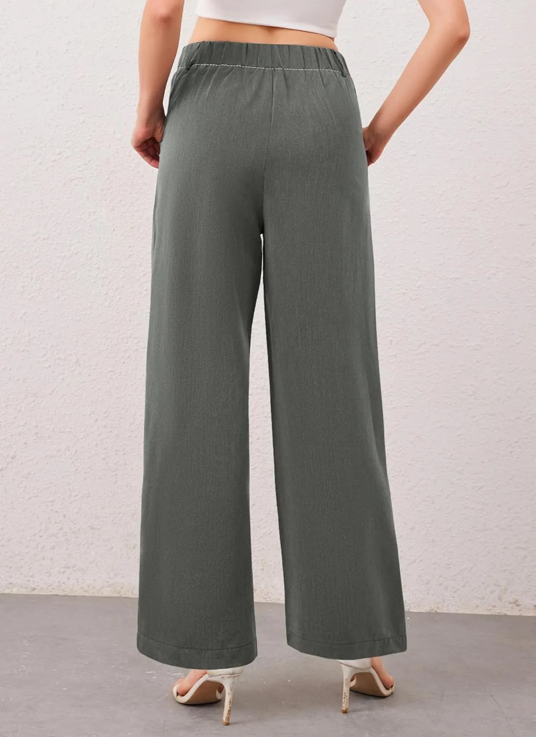 HVT Womens Work Pants High Waisted Straight Leg Pleated Pants Casual Loose Business Fluid Trousers with Pockets