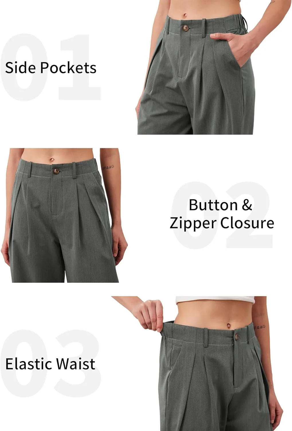 HVT Womens Work Pants High Waisted Straight Leg Pleated Pants Casual Loose Business Fluid Trousers with Pockets