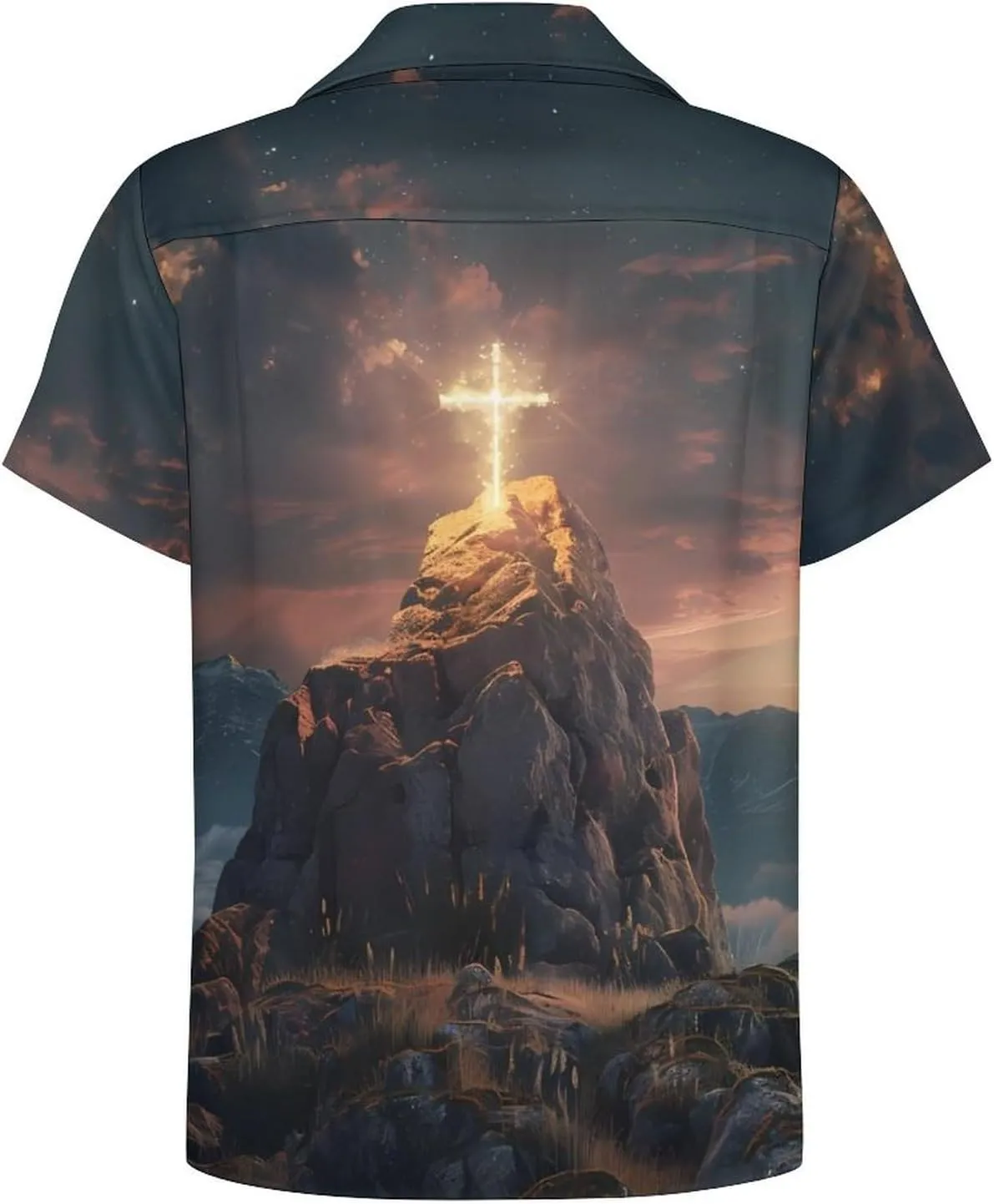 Jesus Crosss 3D Print Men's Hawaiian Shirt Cuban Collar Shirt Short Sleeve Button Down Tops Beach T Shirts
