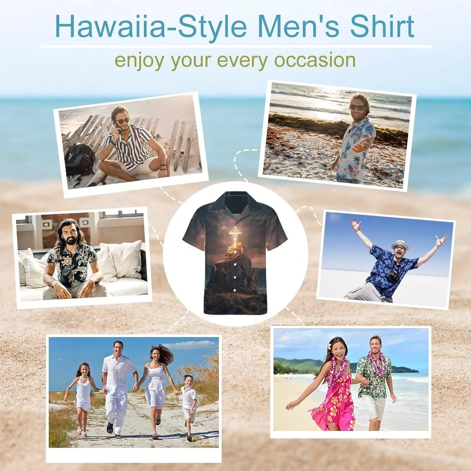 Jesus Crosss 3D Print Men's Hawaiian Shirt Cuban Collar Shirt Short Sleeve Button Down Tops Beach T Shirts