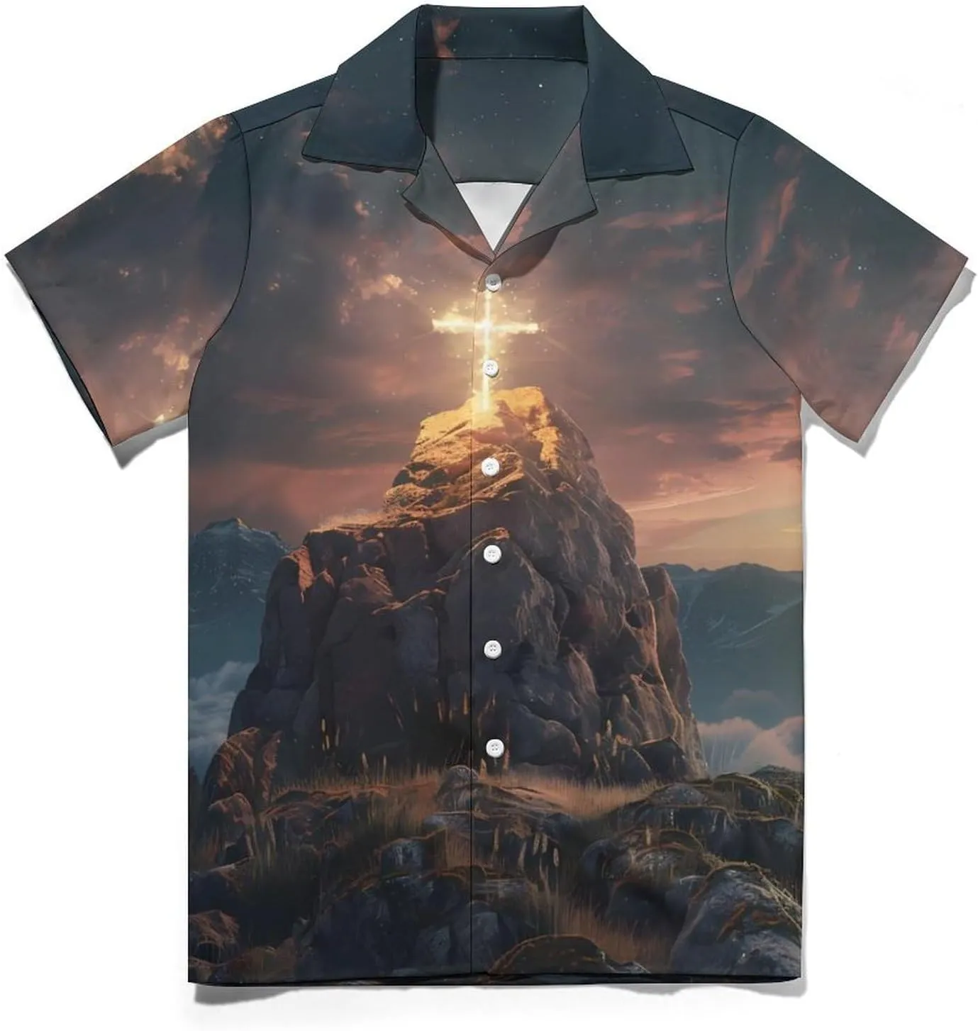 Jesus Crosss 3D Print Men's Hawaiian Shirt Cuban Collar Shirt Short Sleeve Button Down Tops Beach T Shirts