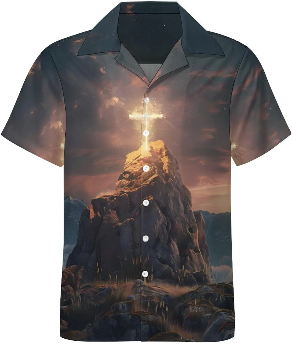 Jesus Crosss 3D Print Men's Hawaiian Shirt Cuban Collar Shirt Short Sleeve Button Down Tops Beach T Shirts