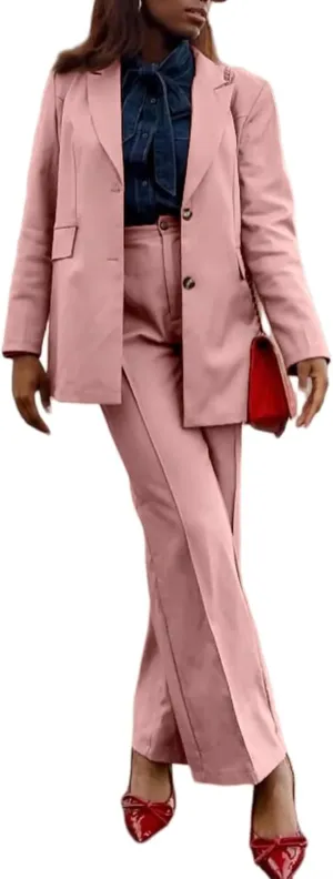 LROSEY Womens Pant Suit 2 Piece Outfits Dressy Button Blazers High Waisted Suit Pants Sets for Business Casual