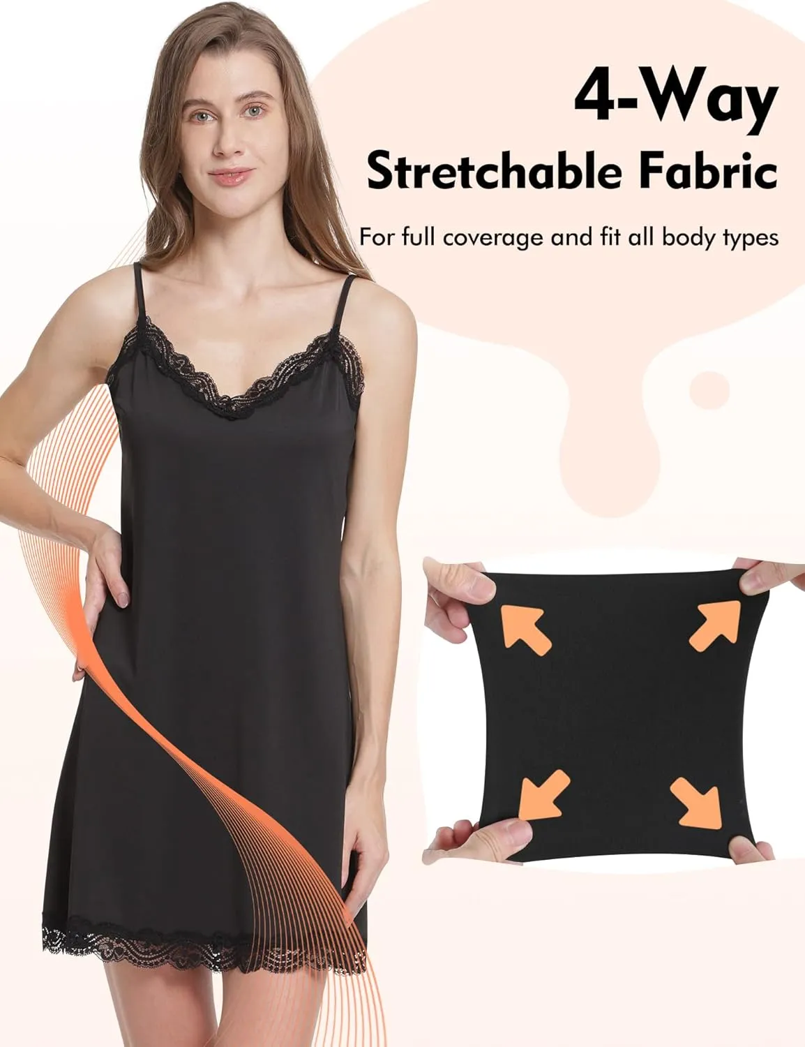 MANCYFIT Women's Full Slips Lace V-neck Adjustable Strap Sleepwear Dress