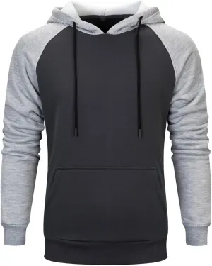 Mens Hoodies Pullover Midweight Fleece Color Block Hooded Sweatshirt with Pockets Casual Long Sleeve