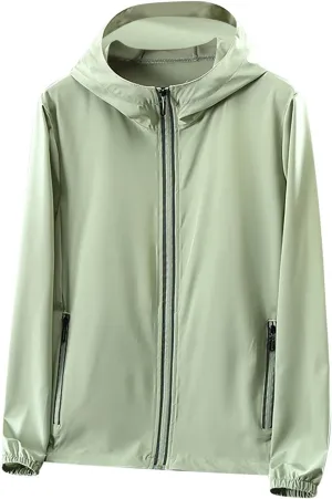 Mens Lightweight Sun Protection Jacket UPF 50  Full Zip Quick Dry Hoodie Windbreaker for Outdoor Running Travel Hiking