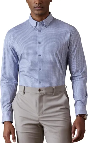 Mens Stretch Checkered Shirt- Wrinkle Free No Iron Slim Fit Breathable Dress Shirt for Office Travel