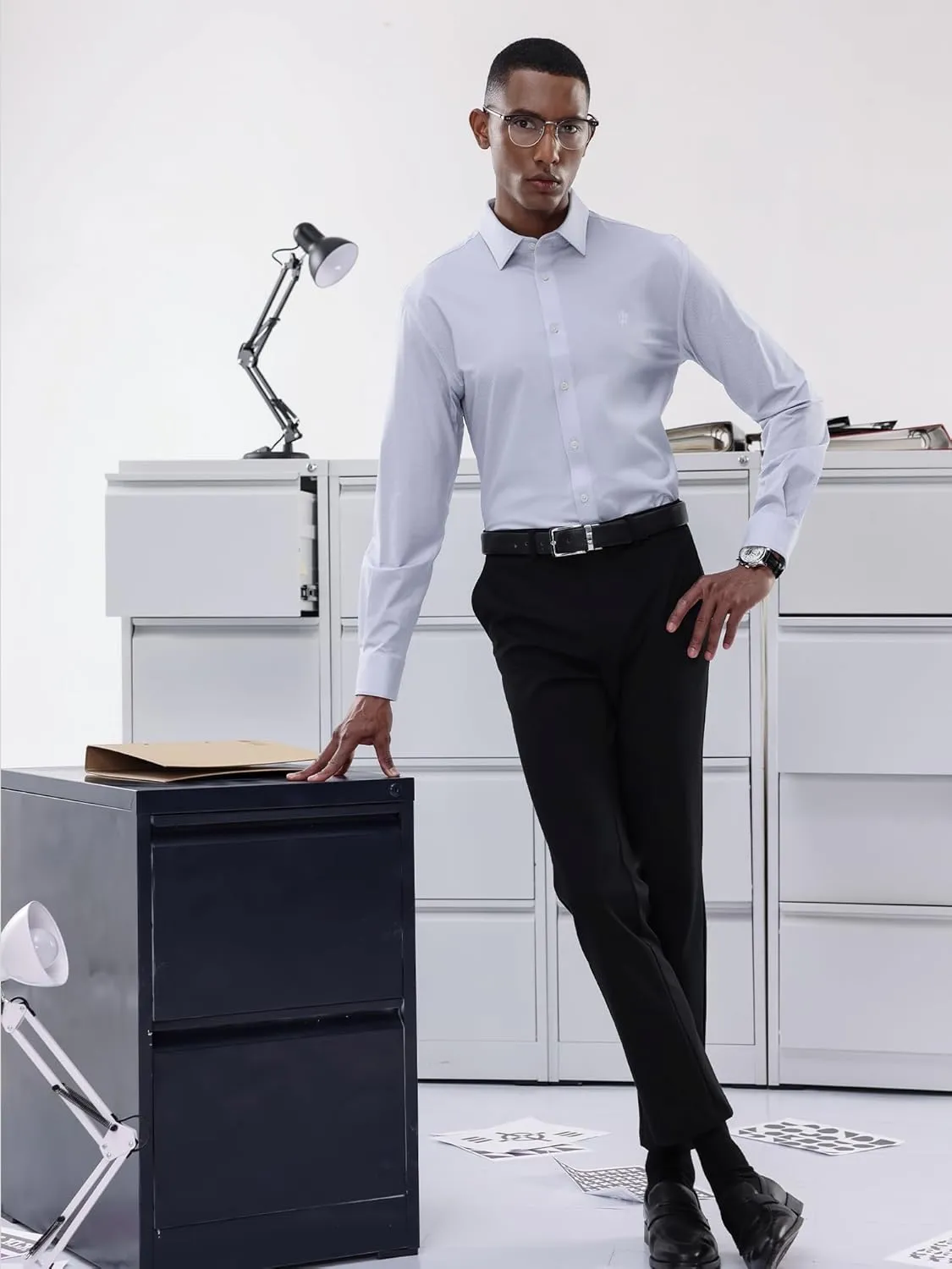 Mens Stretch Checkered Shirt- Wrinkle Free No Iron Slim Fit Breathable Dress Shirt for Office Travel
