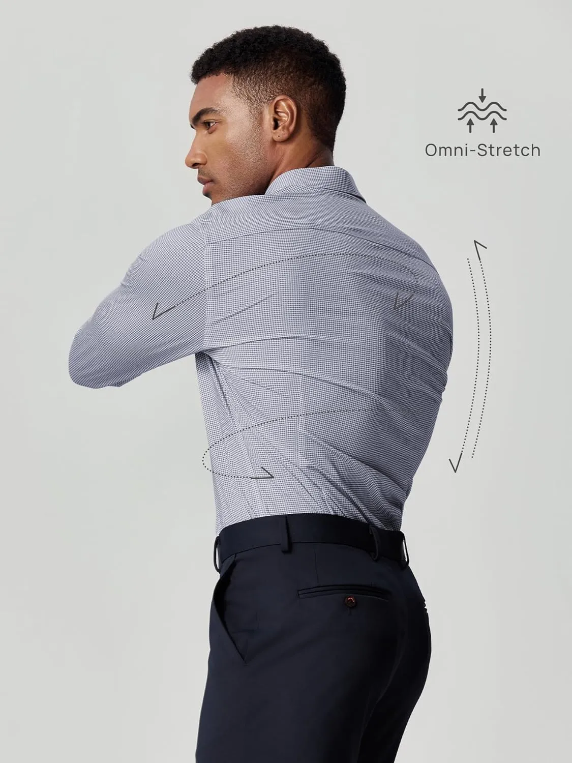Mens Stretch Checkered Shirt- Wrinkle Free No Iron Slim Fit Breathable Dress Shirt for Office Travel