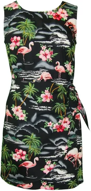 RJC Women's Flamingo Paradise Short Hawaiian Mock Wrap Sarong Dress