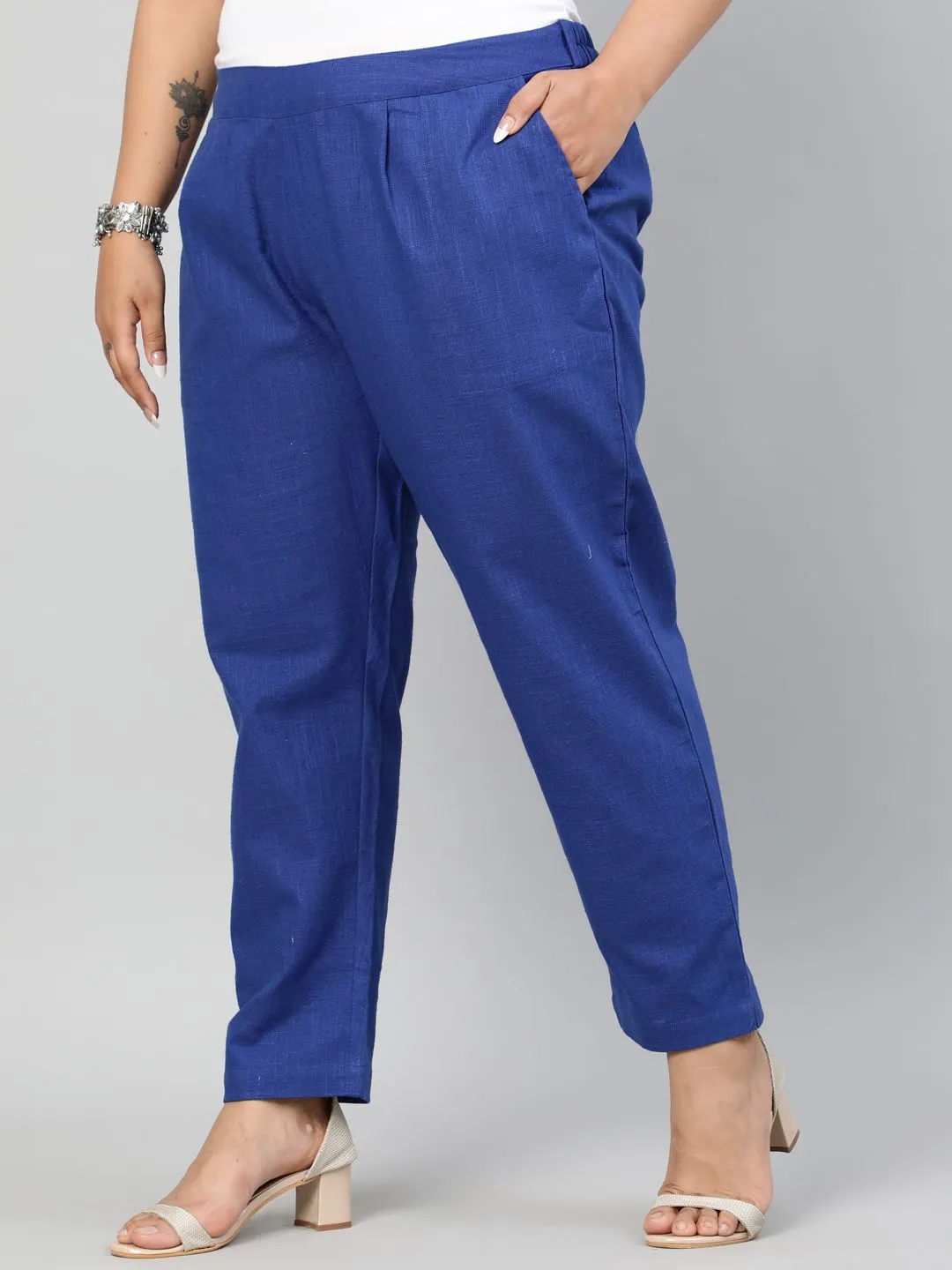 Royal Blue Plus Size Ethnic Wear Cotton Slub Pants