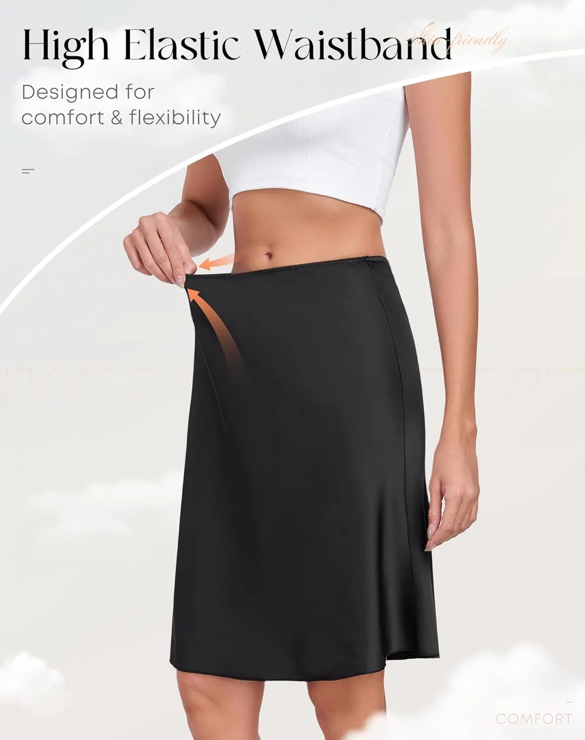 Satin Half Slip for Women Under Dress Slip Skirt Extenders Underskirt for Dresses