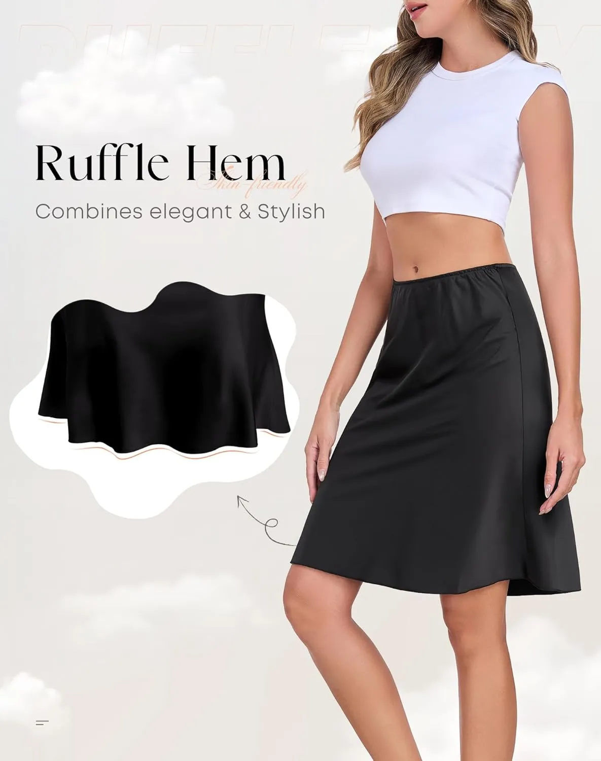 Satin Half Slip for Women Under Dress Slip Skirt Extenders Underskirt for Dresses