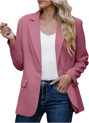 Single Button Business Casual Blazer for Women Long Sleeve with Shoulder Pads Suit Jacket Lapel Going Out Work Suit