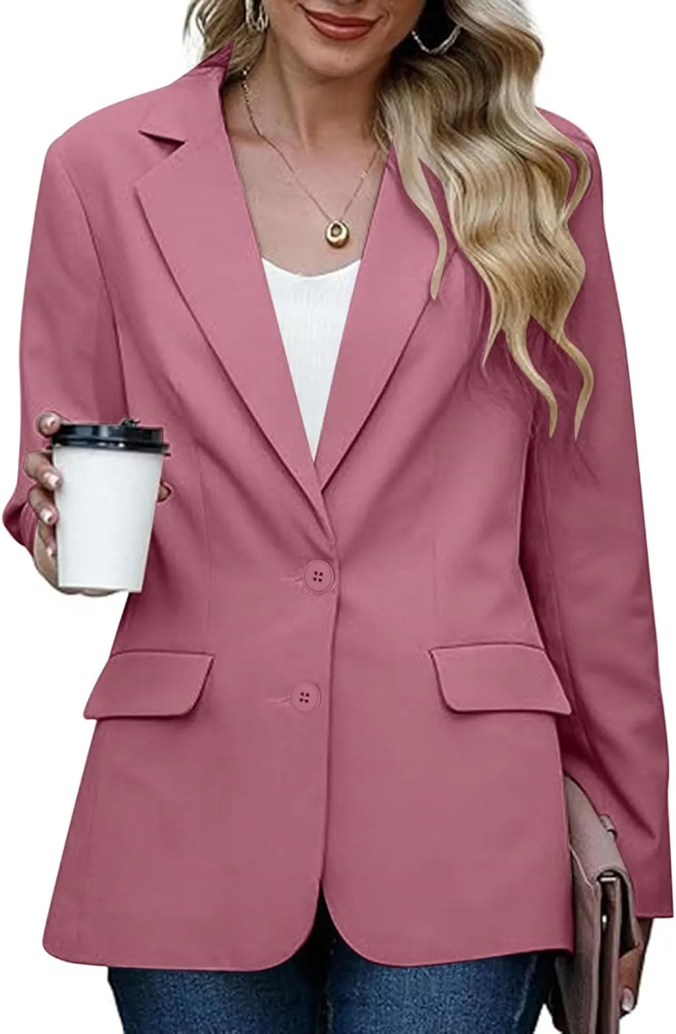 Single Button Business Casual Blazer for Women Long Sleeve with Shoulder Pads Suit Jacket Lapel Going Out Work Suit