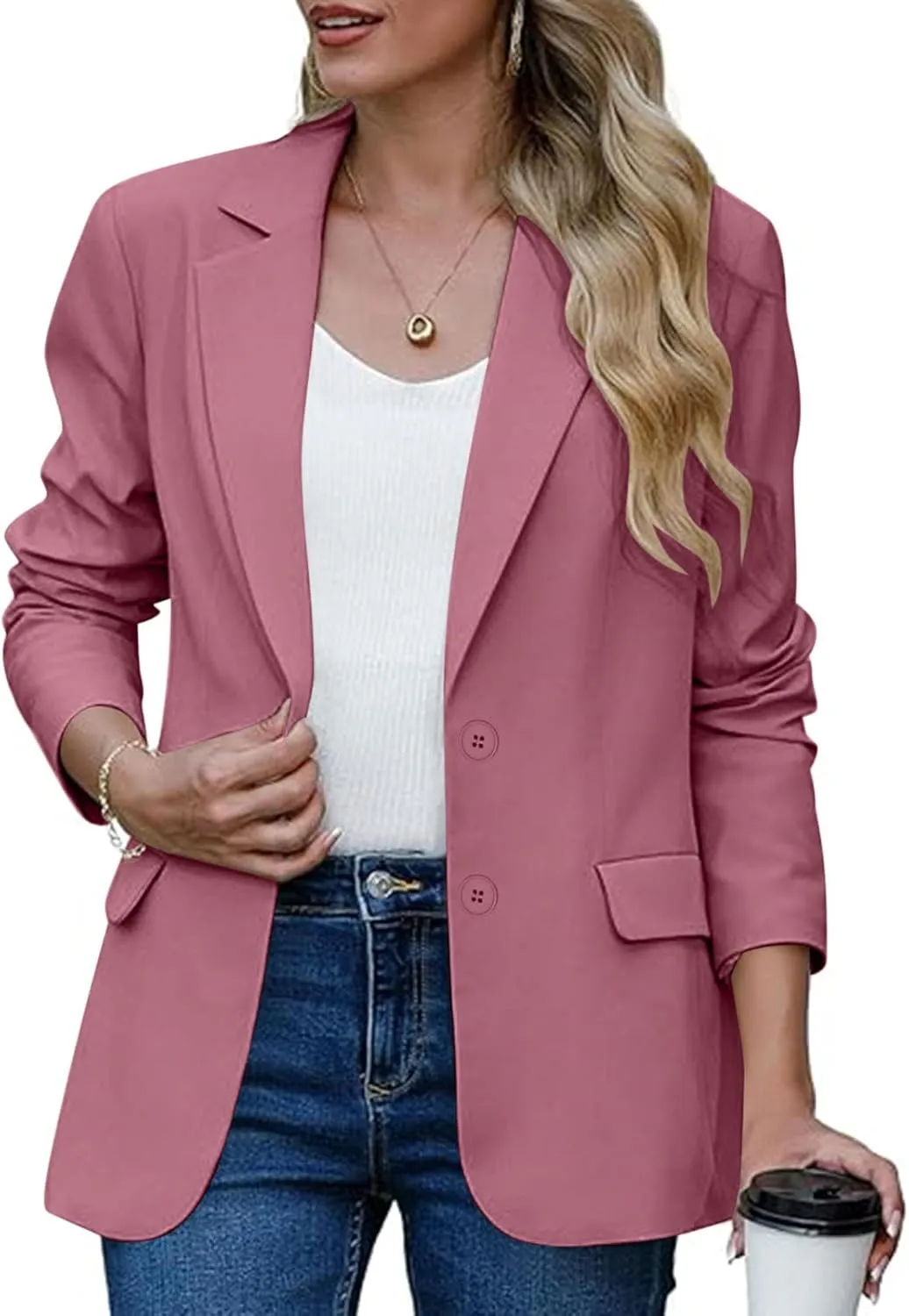 Single Button Business Casual Blazer for Women Long Sleeve with Shoulder Pads Suit Jacket Lapel Going Out Work Suit