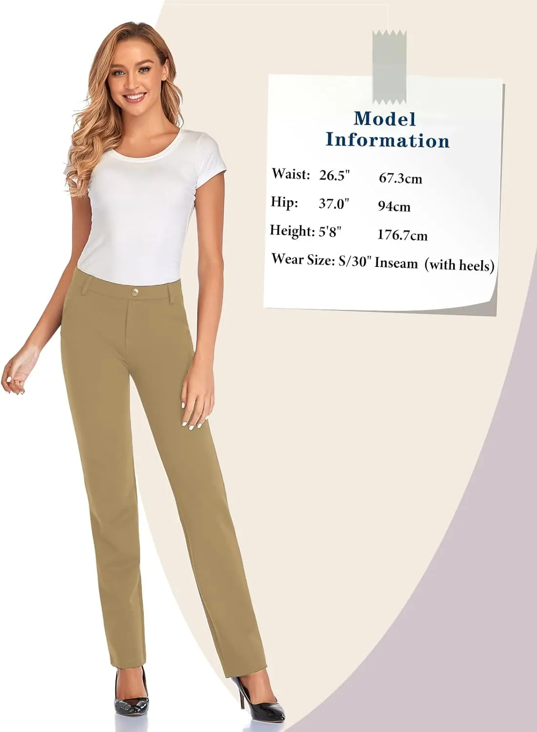 Tapata Women's Stretchy Straight Leg Dress Pants with Pockets Petite/28'' Regular/30'' Long/32'' Tall/34'' for Work Business