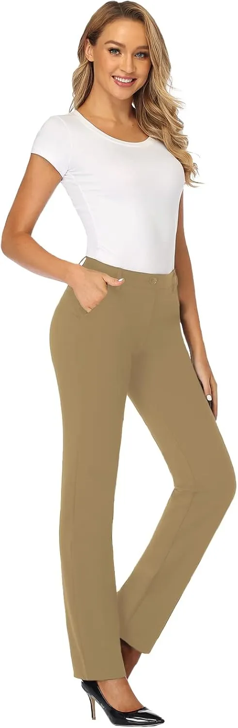 Tapata Women's Stretchy Straight Leg Dress Pants with Pockets Petite/28'' Regular/30'' Long/32'' Tall/34'' for Work Business