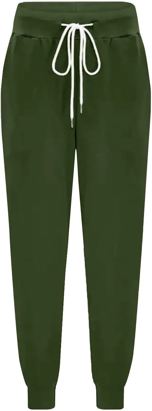 Tapered Jogger Pants for Women Elastic Drawstring High Waisted Joggers with Pockets Slim Fit Running Workout Pants