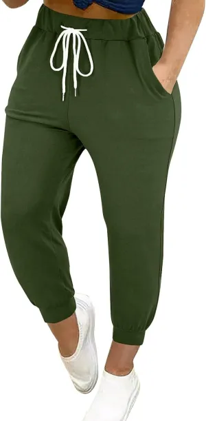 Tapered Jogger Pants for Women Elastic Drawstring High Waisted Joggers with Pockets Slim Fit Running Workout Pants