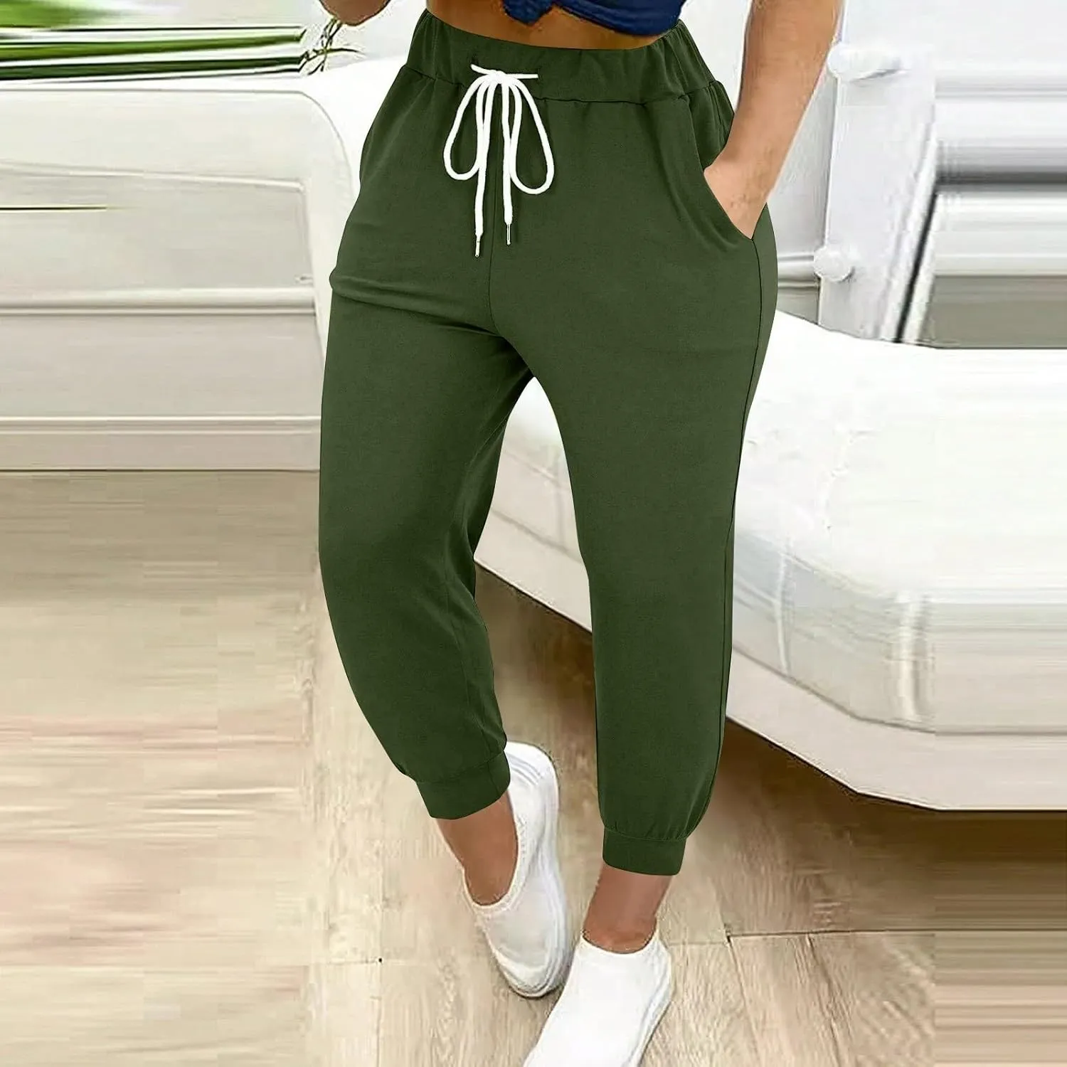 Tapered Jogger Pants for Women Elastic Drawstring High Waisted Joggers with Pockets Slim Fit Running Workout Pants