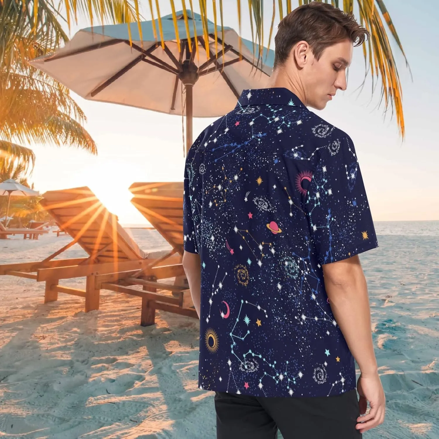 visesunny Mens Casual Button Down Short Sleeve Hawaiian Shirt Aloha Shirt