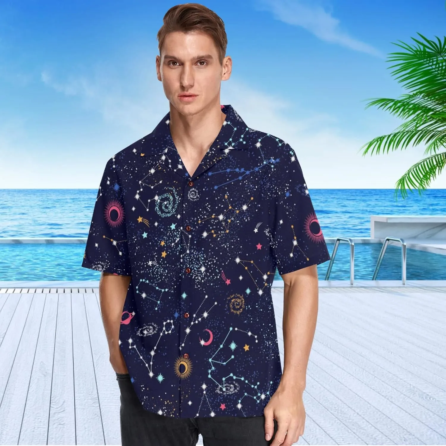 visesunny Mens Casual Button Down Short Sleeve Hawaiian Shirt Aloha Shirt