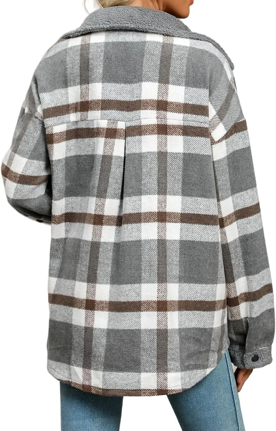 Womens Flannel Plaid Shirt Fuzzy Fleece Side Lined Jacket Oversized Long Sleeve Shackets Fall Winter Clothes