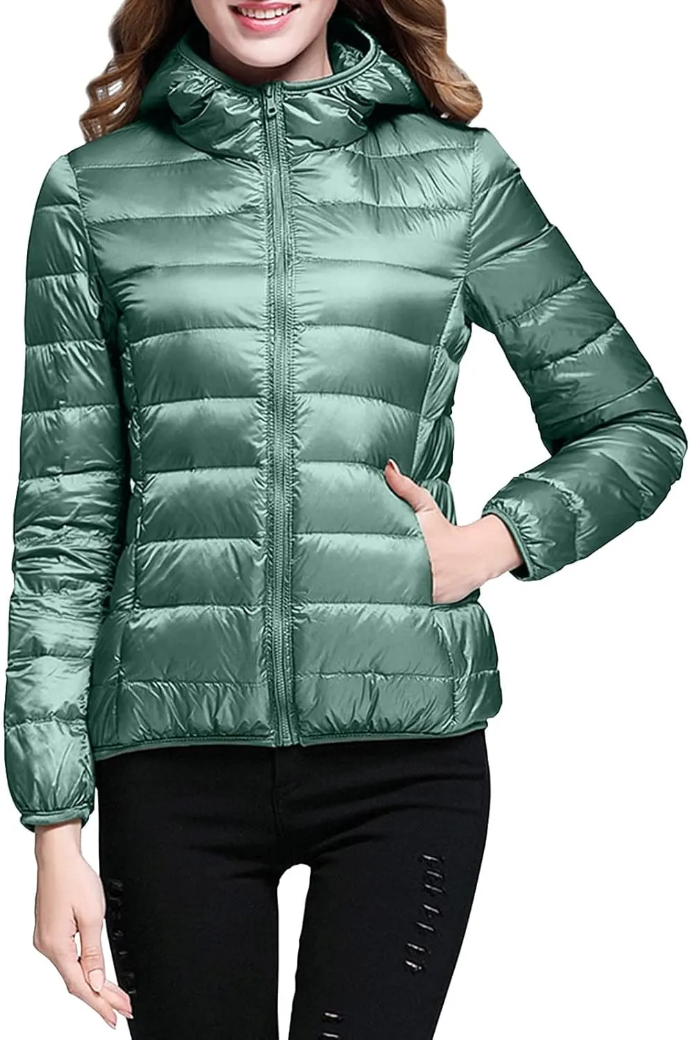Women's Packable Down Jacket Lightweight Puffer Jackets Hooded 2023 Winter Coat Casual Windproof Outerwear Storage Bag