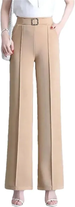 Women's Summer Straight Trousers Pants Streetwear Elastic Waist Wide-Leg Pants