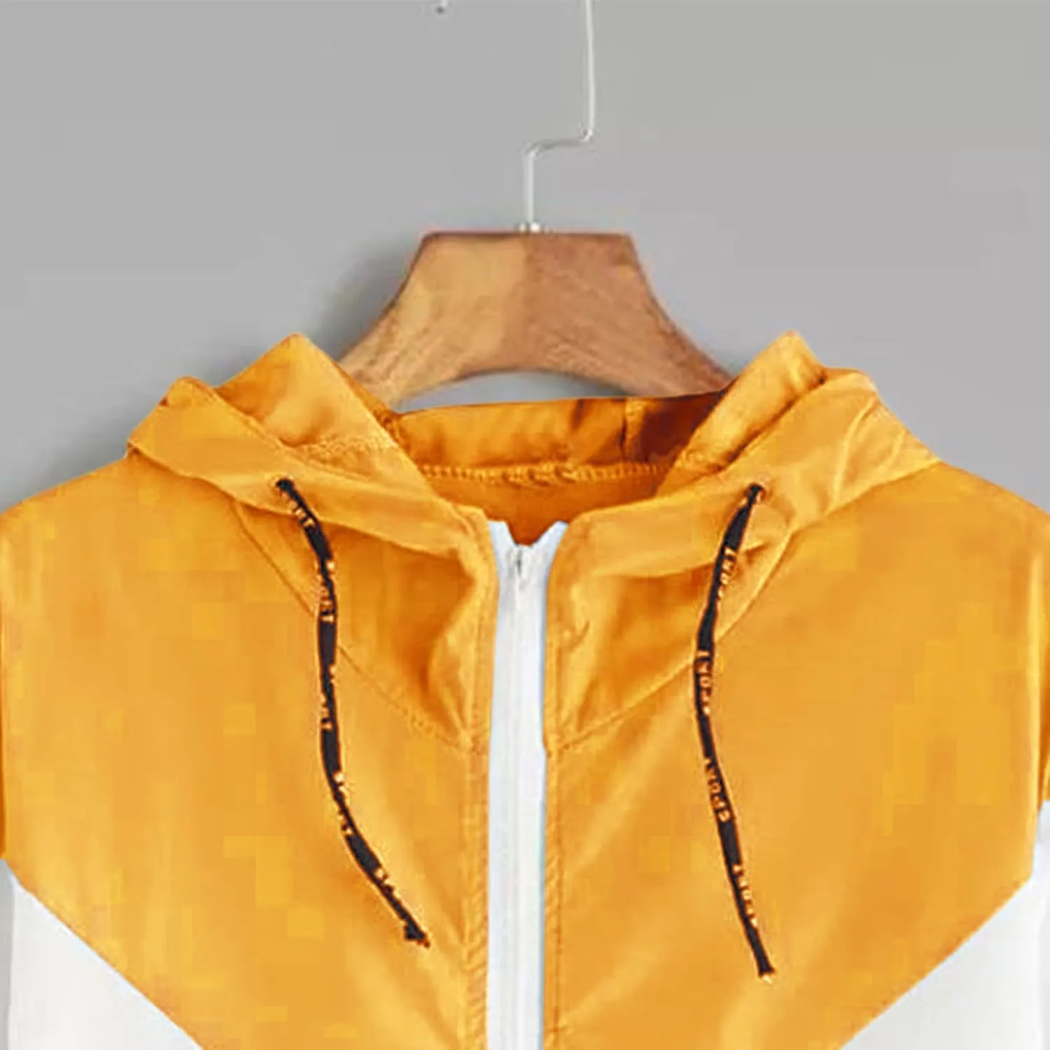 Womens Windbreaker Jacket Color Block Drawstring Hooded Sports Jacket Lightweight Outdoor Raincoat