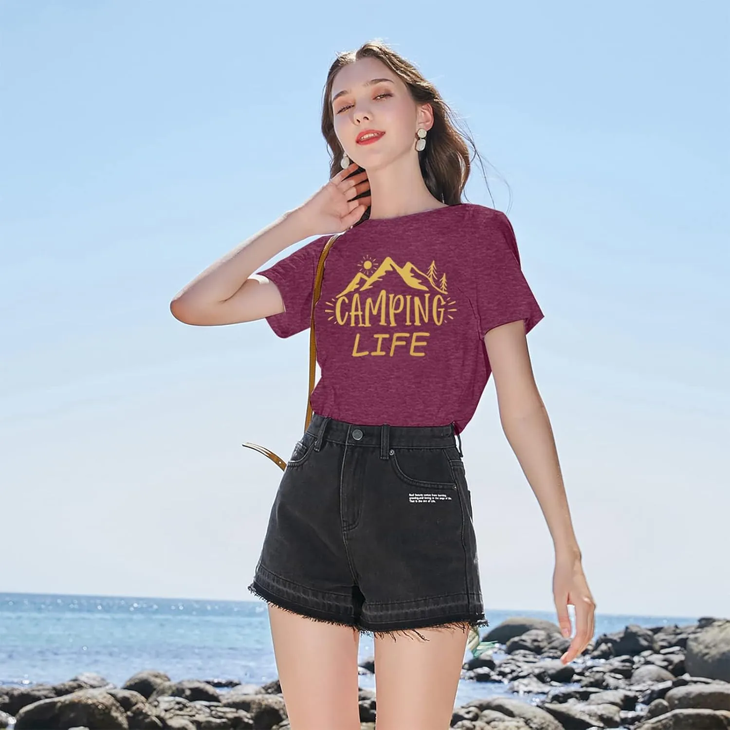 ZXCAHPT Camping Life T Shirt Women Camping Hiking Shirt Mountain Tees for Women Summer Outdoor Graphic Tees Travel Shirt
